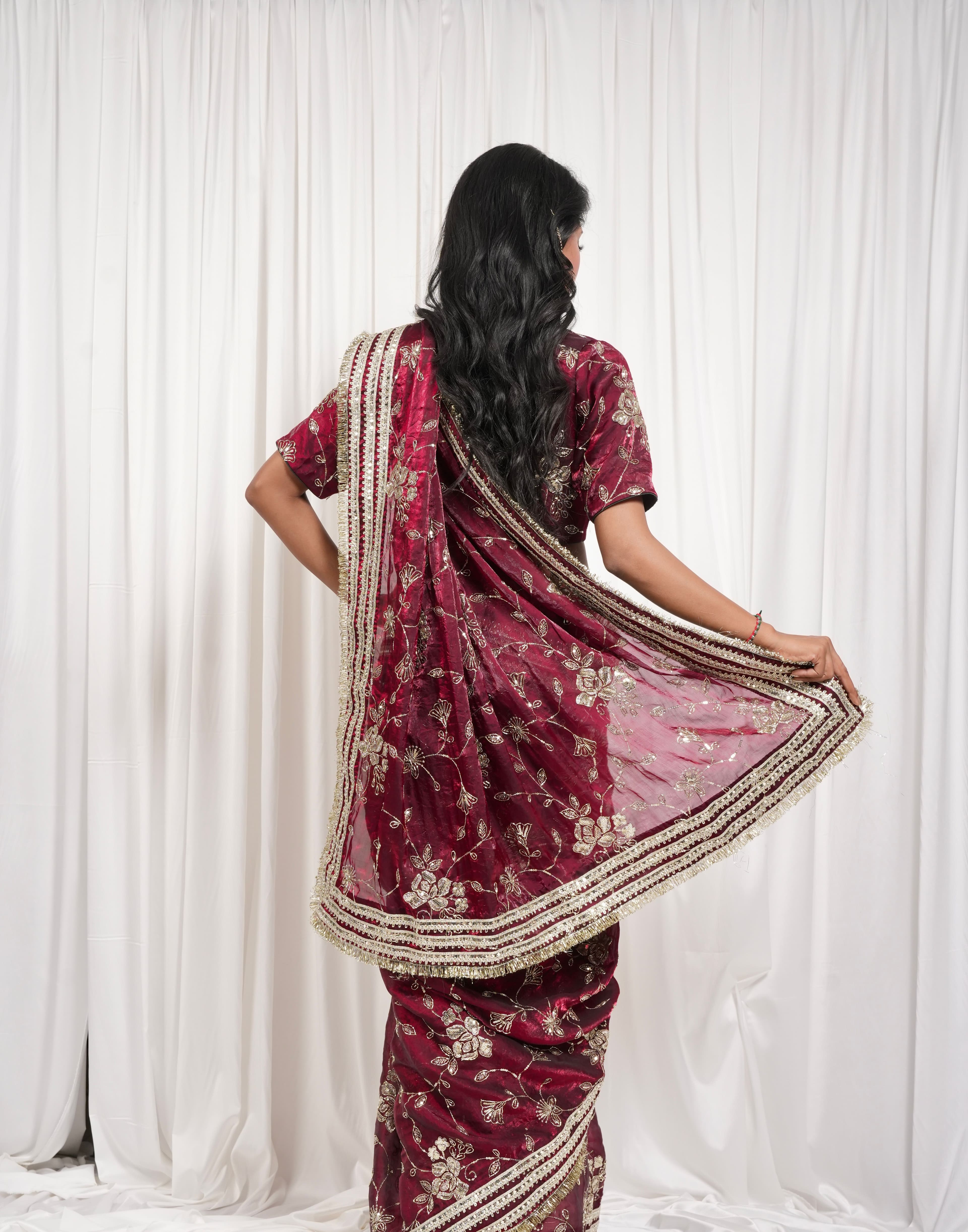 Maroon Golden Embroidered Saree 6