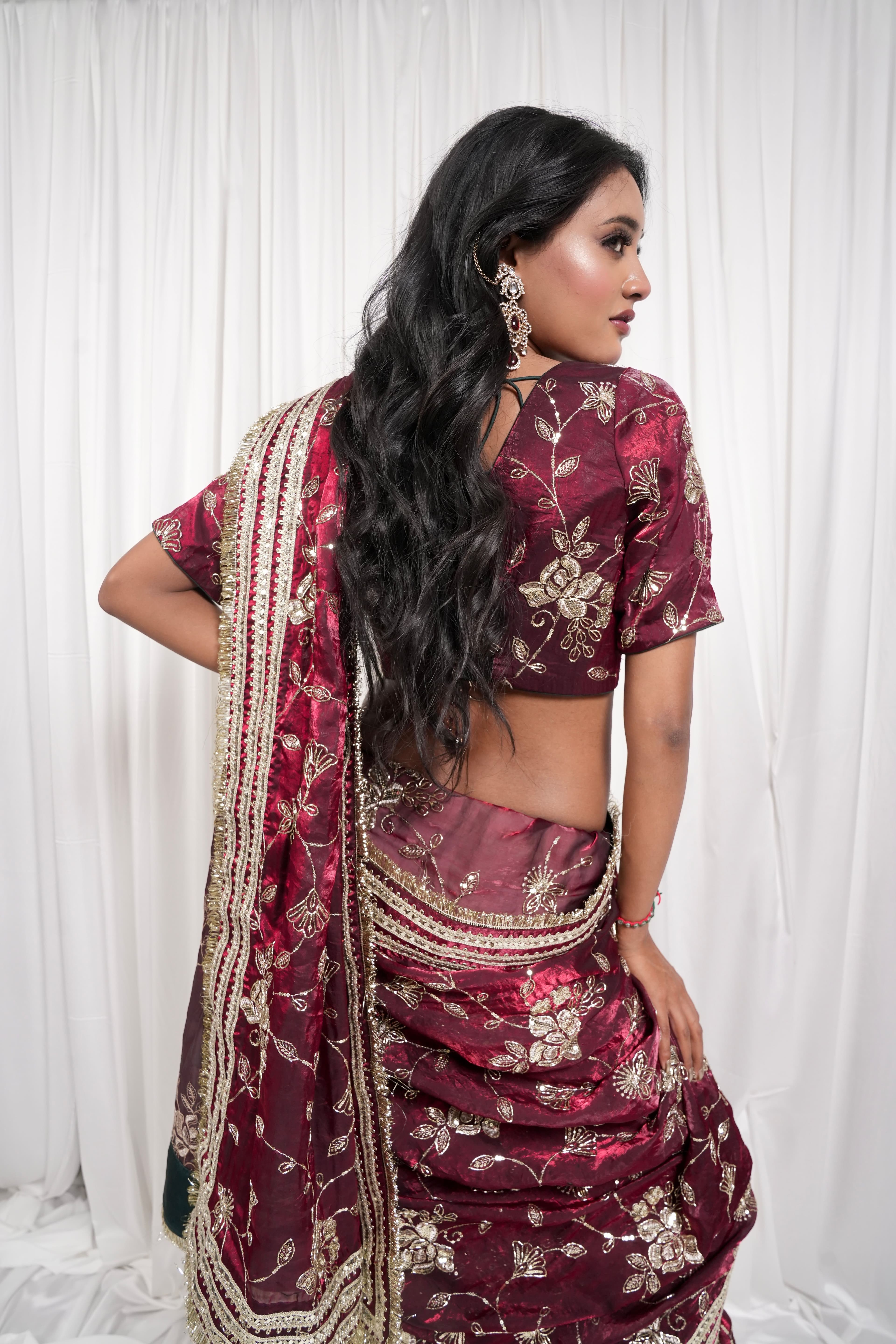 Maroon Golden Embroidered Saree 5
