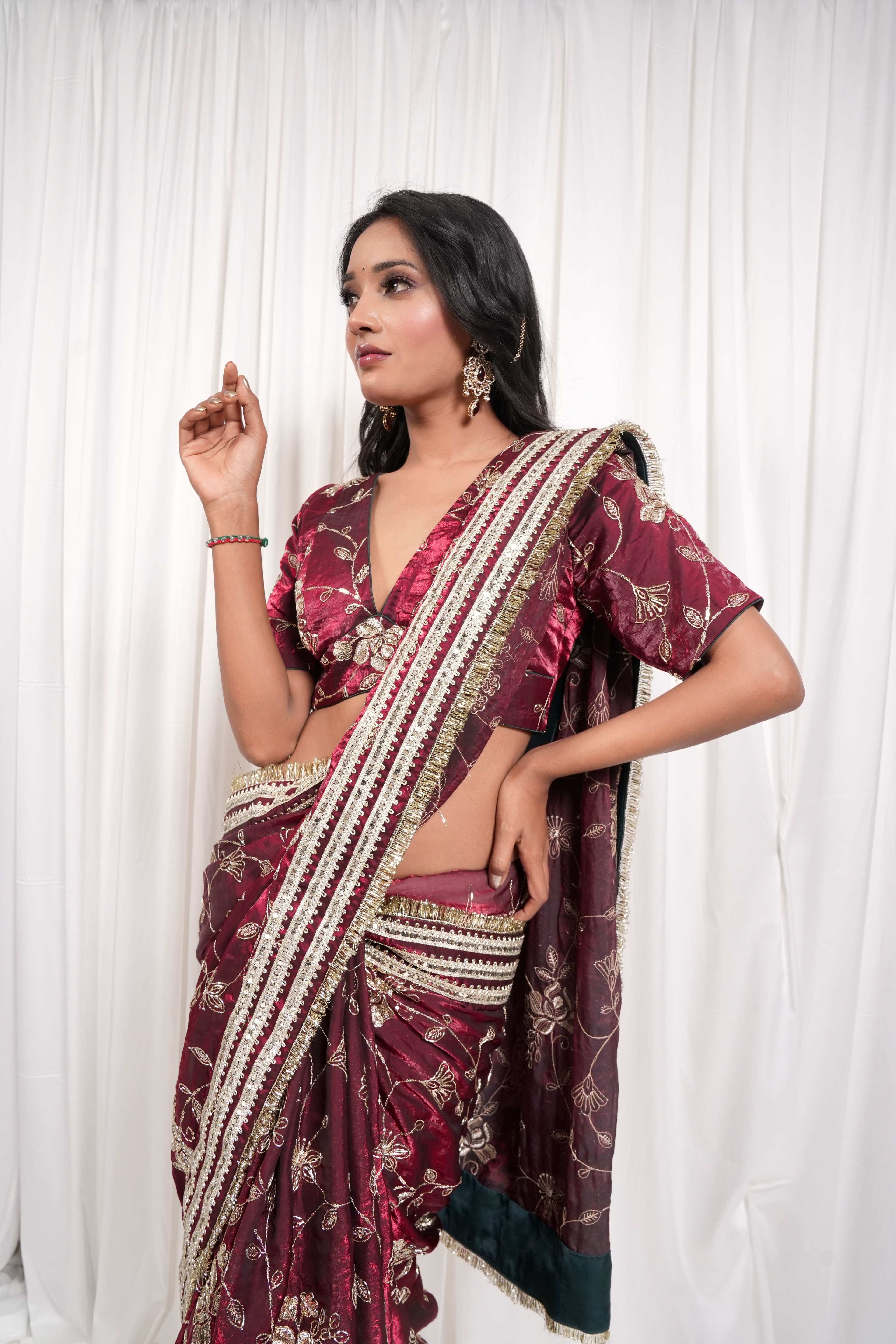 Maroon Golden Embroidered Saree 4