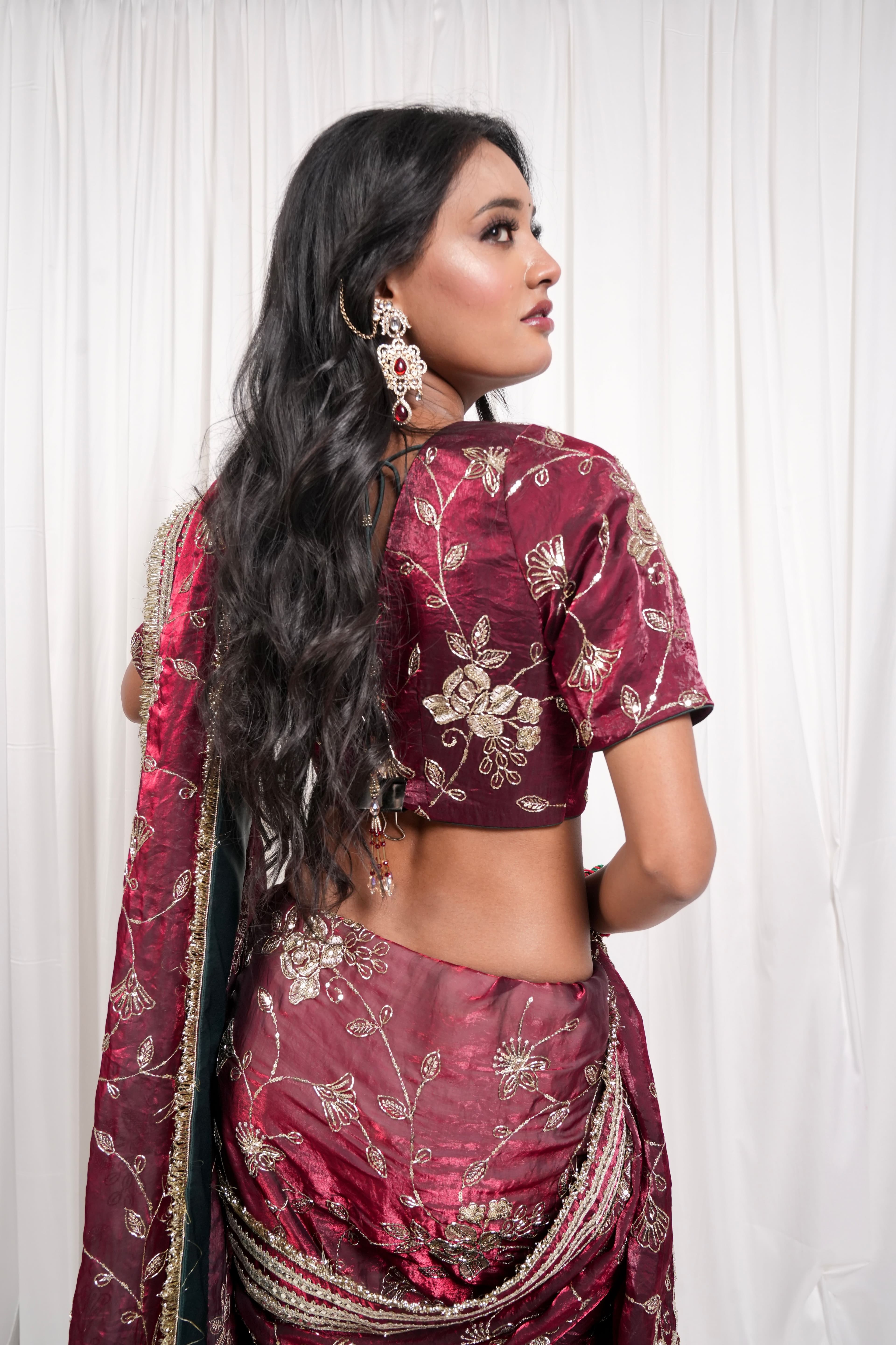 Maroon Golden Embroidered Saree 3