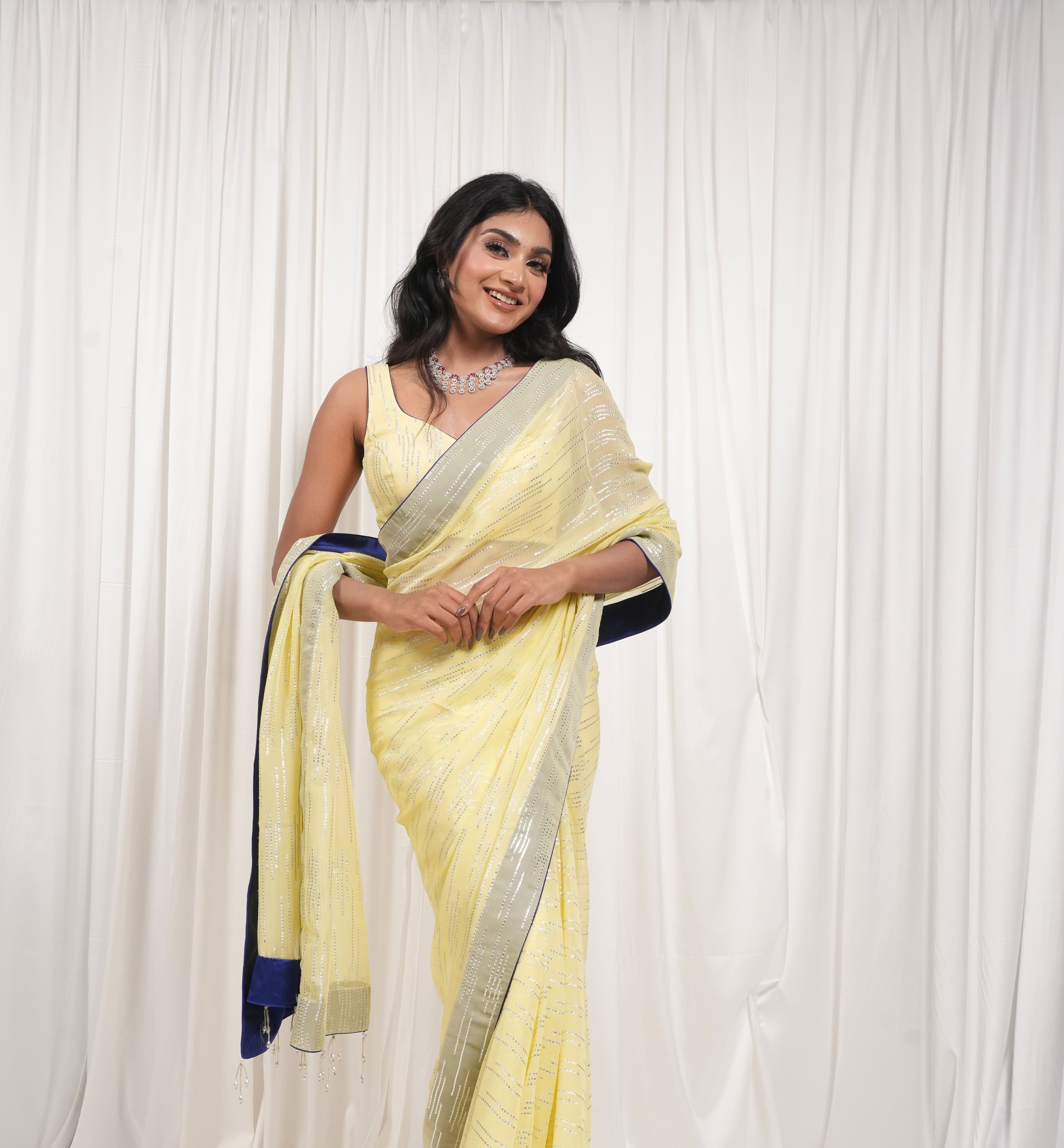 Lemon Yellow Shimmer Saree 6