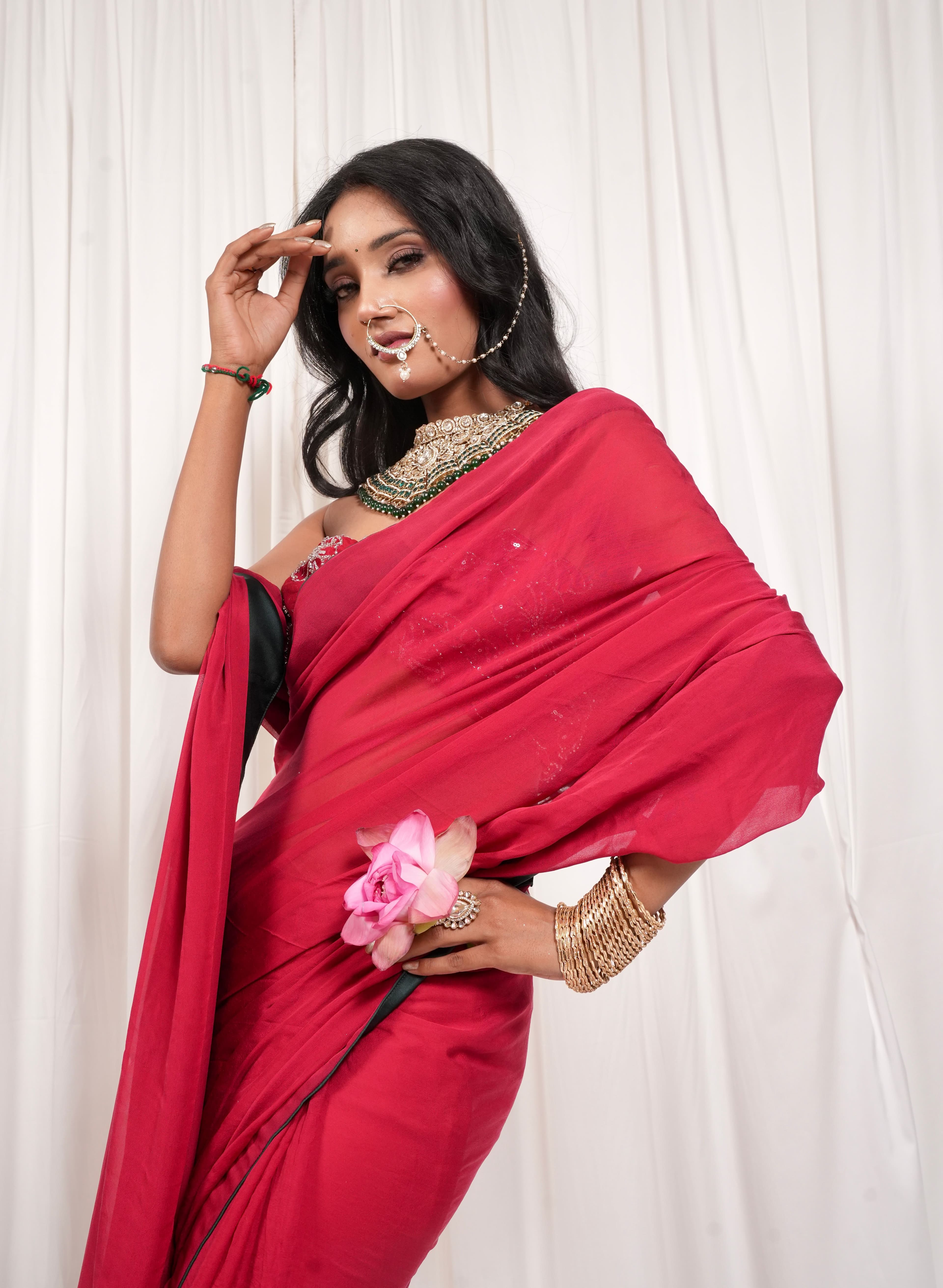 Red sequin embellished saree 3