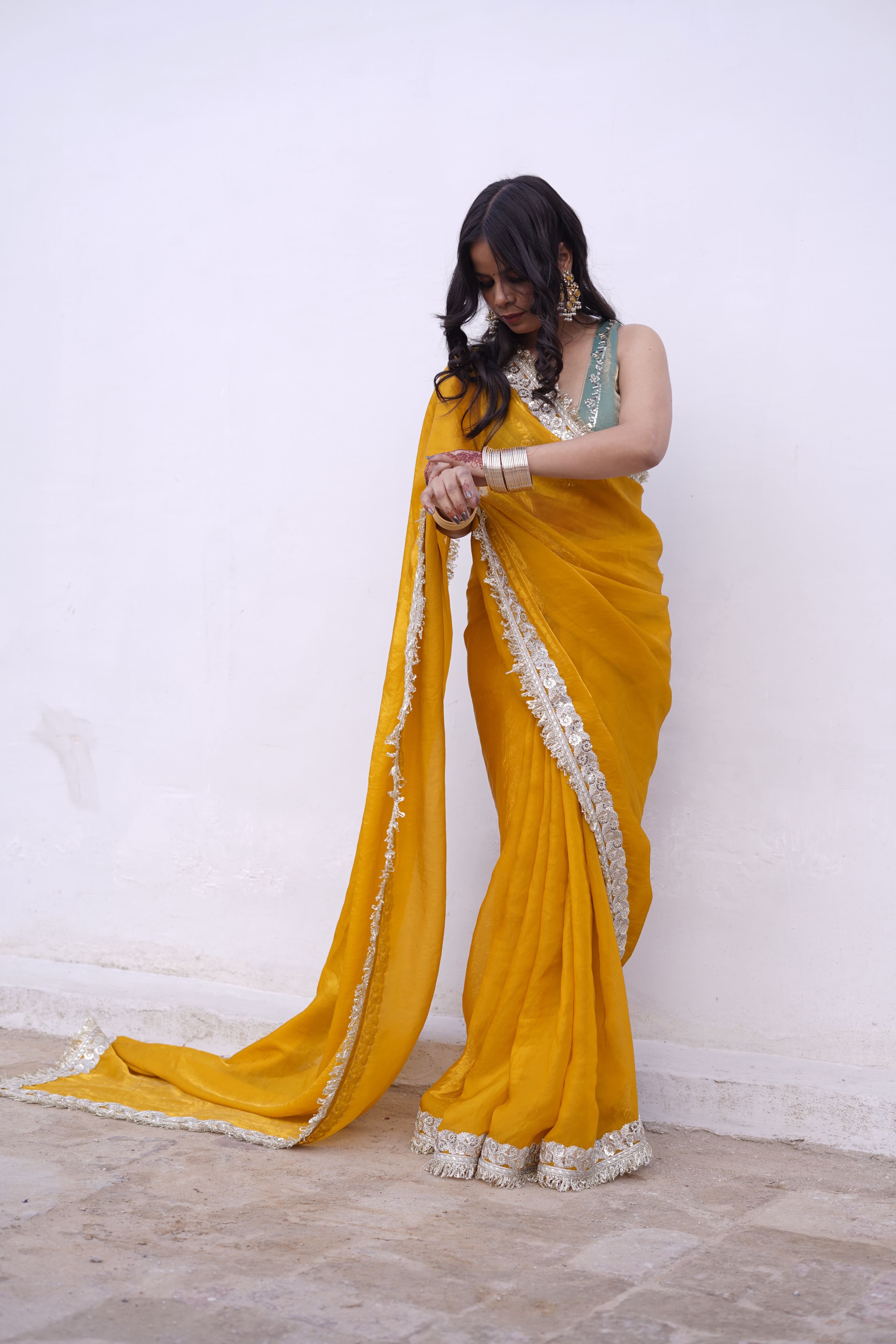 Yellow Organza  Saree