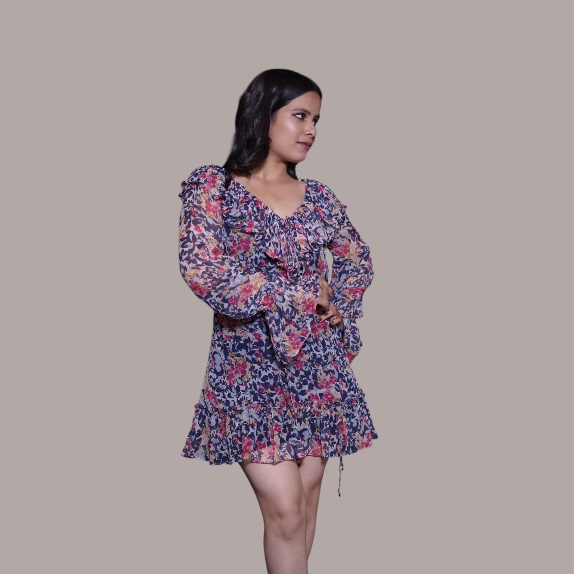 Navy dress with white geometric ikat pattern