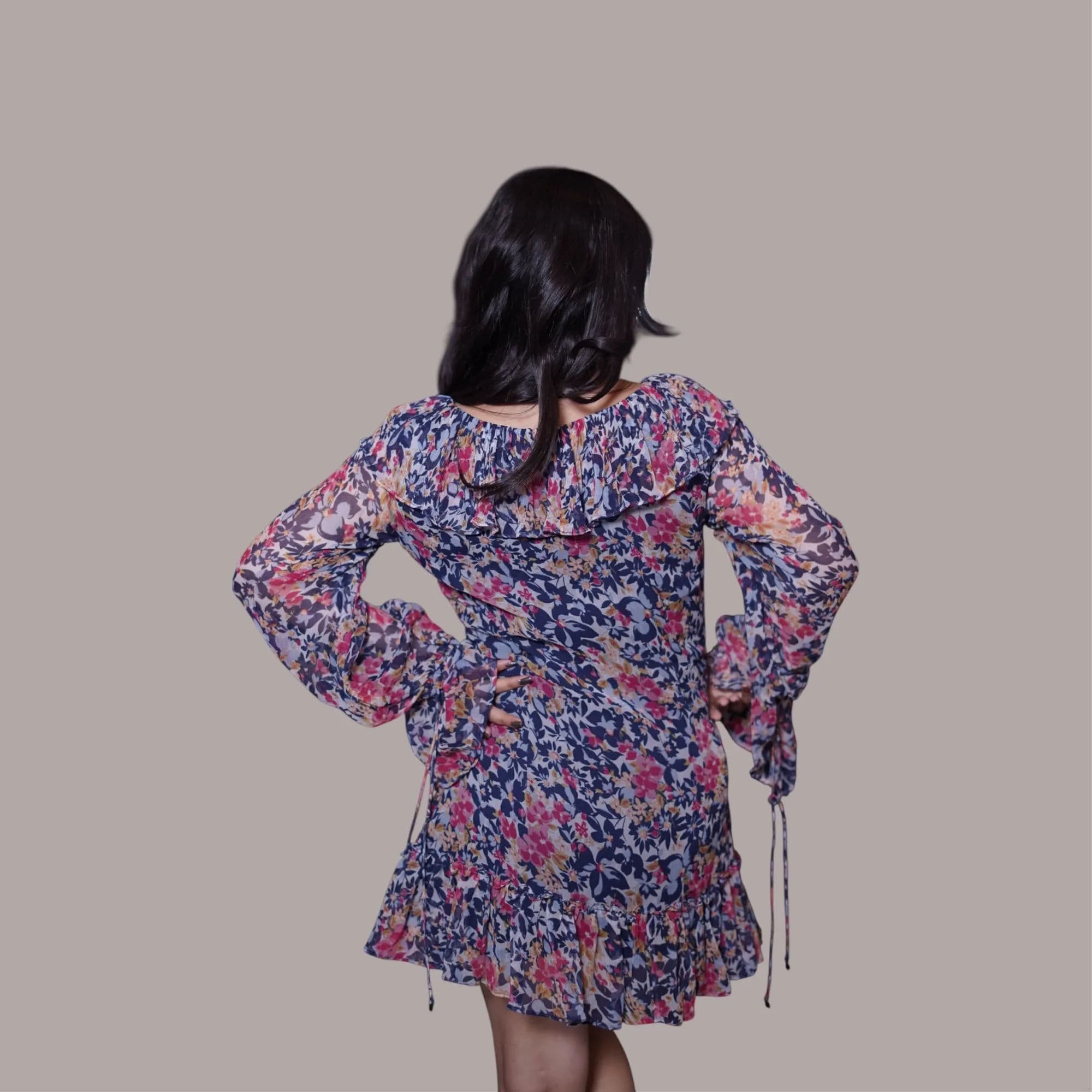 Navy dress with white geometric ikat pattern 4