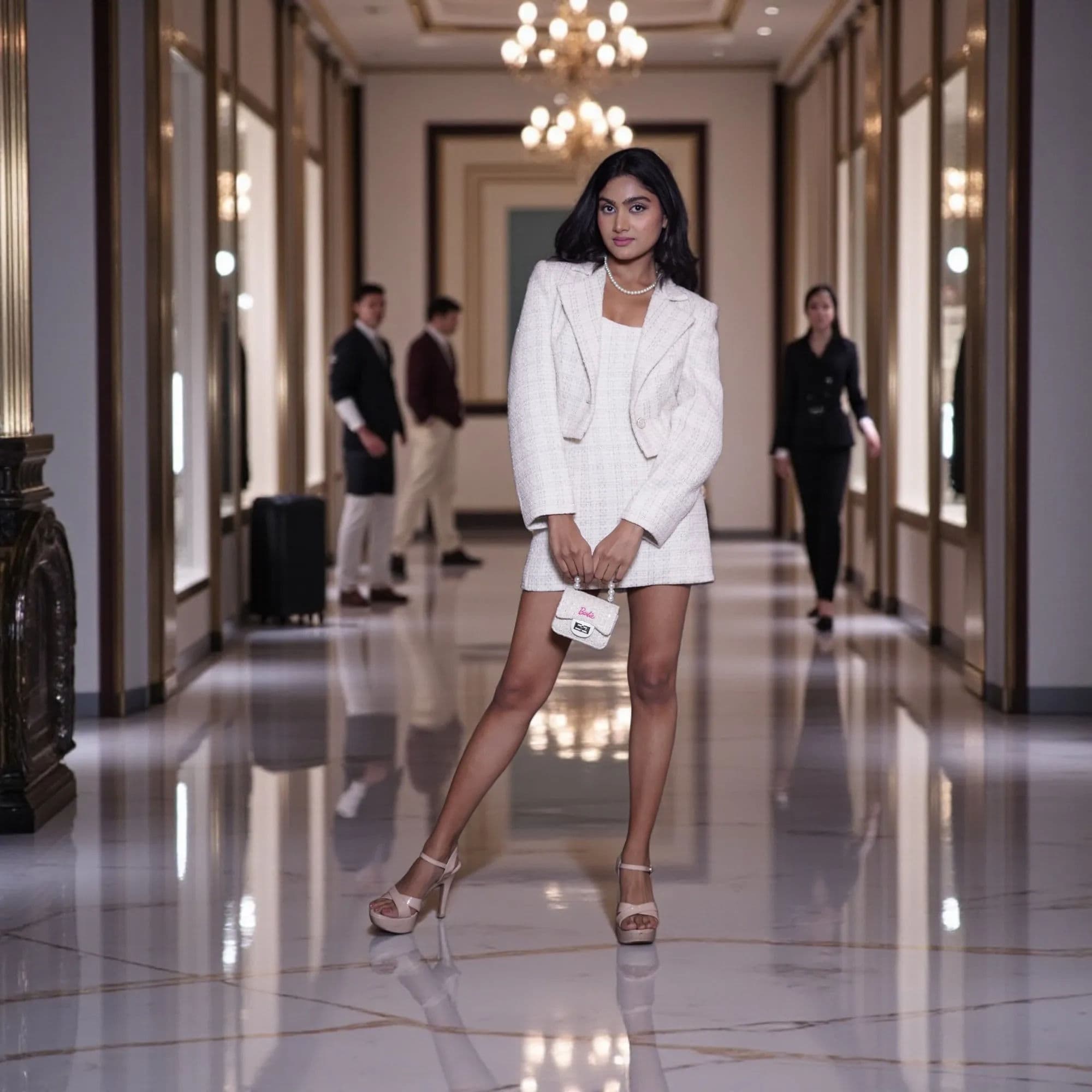White textured tweed blazer dress
