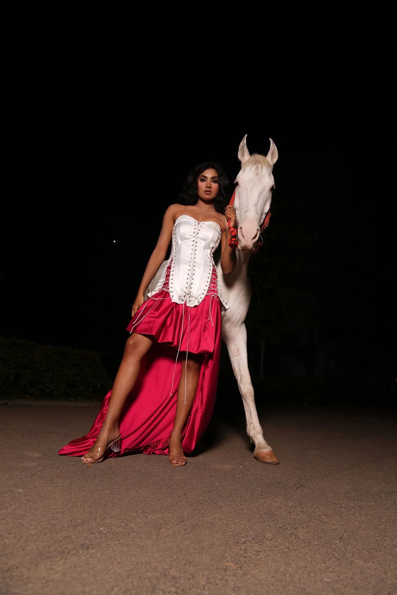 Hot pink short dress with white embroidered corset blouse 8
